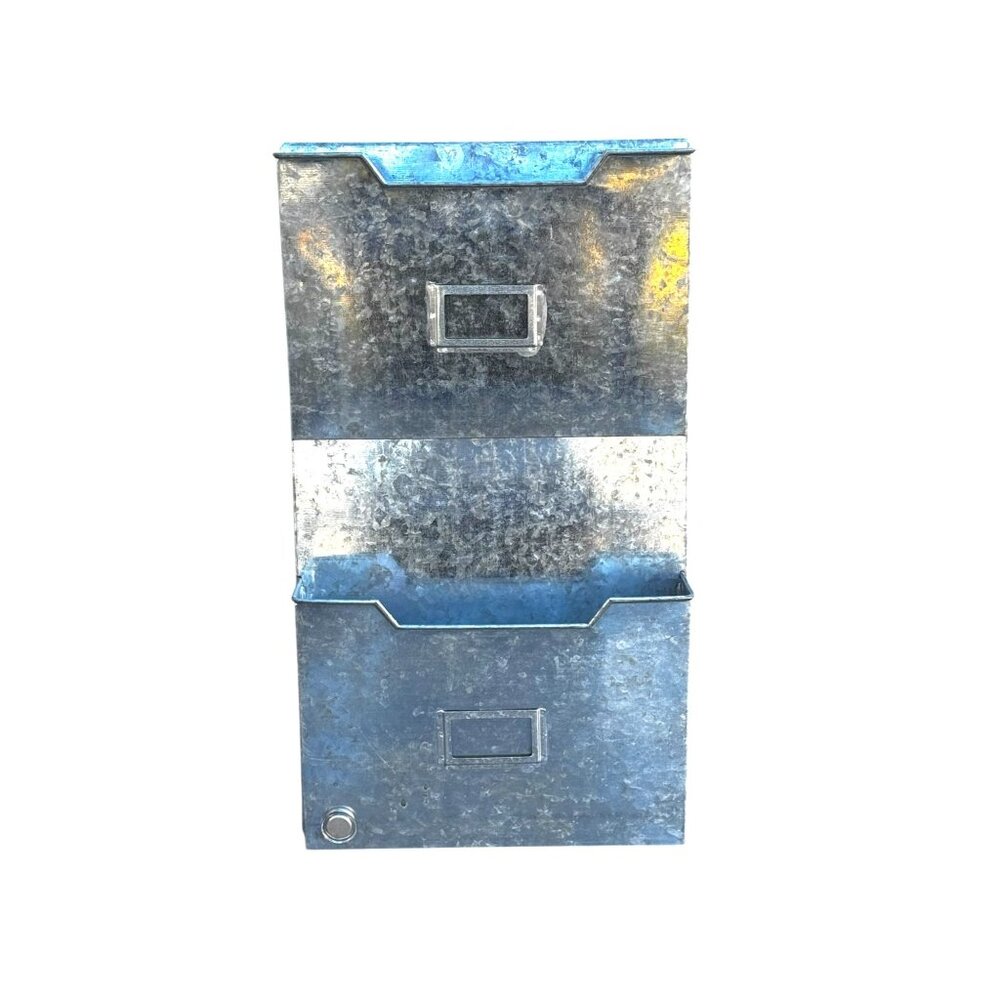 Galvanized Metal Mail & Magazine Wall Organizer With Double Pockets - Picture 2 of 7